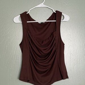 SHEIN Chocolate Brown Draped Sleeveless Blouse